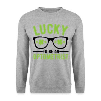 Lucky to be an Optometrist Augenoptiker Optiker - Unisex Pullover - Weißgrau meliert - Vorne - Alina (178cm) & Michal (187cm)
