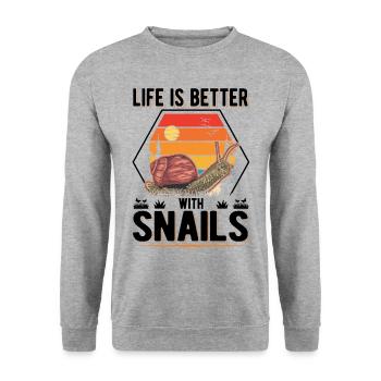 La vie est meilleure avec Snails Snail - Sweat-shirt Unisexe - gris chiné - Devant - Alina (178cm) & Michal (187cm)
