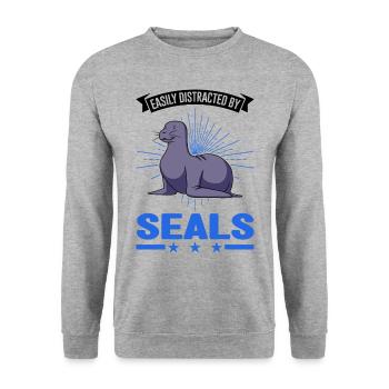 Facilement distrait par seals Sea Lion Seal - Sweat-shirt Unisexe - gris chiné - Devant - Alina (178cm) & Michal (187cm)