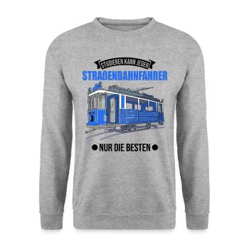 Straßenbahn Geschenk Straßenbahnfahrer Tram S-Bahn - Unisex Pullover - Weißgrau meliert - Vorne - Alina (178cm) & Michal (187cm)