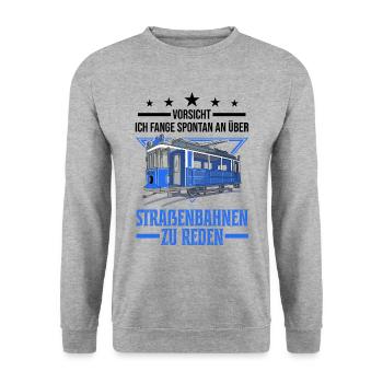 Straßenbahn Geschenk Straßenbahnfahrer Tram S-Bahn - Unisex Pullover - Weißgrau meliert - Vorne - Alina (178cm) & Michal (187cm)