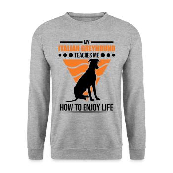Italienischer Windhund Italienisches Windspiel - Unisex Pullover - Weißgrau meliert - Vorne - Alina (178cm) & Michal (187cm)