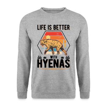 La vie est meilleure avec Hyenas Hyena - Sweat-shirt Unisexe - gris chiné - Devant - Alina (178cm) & Michal (187cm)