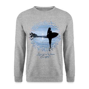 Beach surfer Life is a Wave, Enjoy! | Blue - Unisex Sweatshirt - salt & pepper - Front - Alina (178cm) & Michal (187cm)