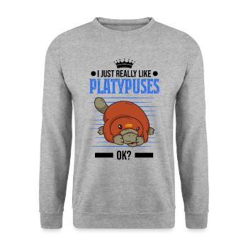 I just really like Platypuses ok Schnabeltier - Unisex Sweatshirt - salt & pepper - Front - Alina (178cm) & Michal (187cm)