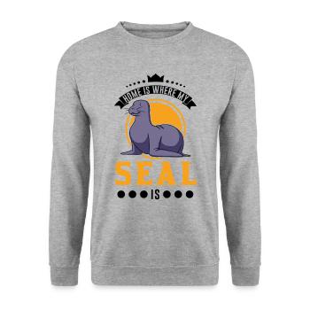 Home is where my Seal is Robbe - Unisex Sweatshirt - salt & pepper - Front - Alina (178cm) & Michal (187cm)