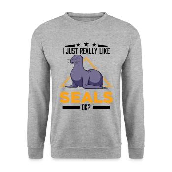 J’aime vraiment les phoques ok Sea Lion Seal - Sweat-shirt Unisexe - gris chiné - Devant - Alina (178cm) & Michal (187cm)
