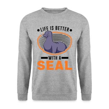 Life is better with a Seal Robbe - Unisex Sweatshirt - salt & pepper - Front - Alina (178cm) & Michal (187cm)