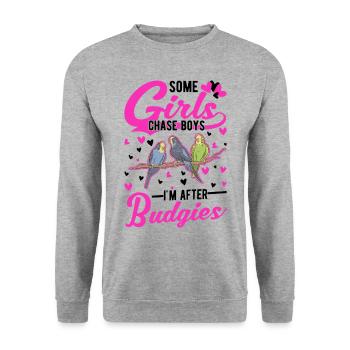 Budgie Girl Welli Parakeet - Unisex Sweatshirt - salt & pepper - Front - Alina (178cm) & Michal (187cm)