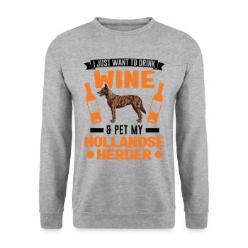 Hollandse Herder und Wein - Unisex Pullover - Weißgrau meliert - Vorne - Alina (178cm) & Michal (187cm)