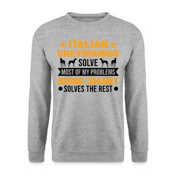 Italienischer Windhund Italienisches Windspiel - Unisex Pullover - Weißgrau meliert - Vorne - Alina (178cm) & Michal (187cm)