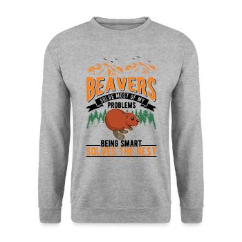 Beaver Gift Beaver Dam - Sweat-shirt Unisexe - gris chiné - Devant - Alina (178cm) & Michal (187cm)