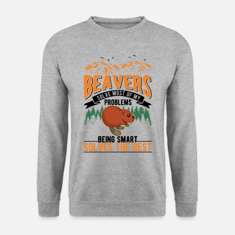 Biber Geschenk Biberdamm - Unisex Pullover - Weißgrau meliert