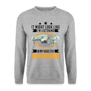 Drone Pilote Cadeau Drone Quadcopter - Sweat-shirt Unisexe - gris chiné - Devant - Alina (178cm) & Michal (187cm)
