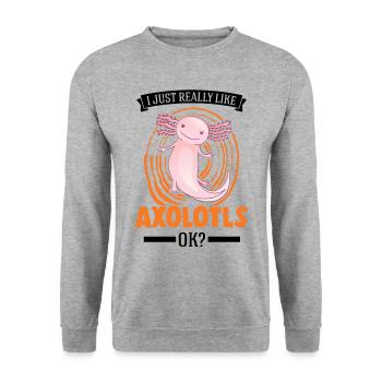 J’aime vraiment Axolotls, ok Tail Lurch - Sweat-shirt Unisexe - gris chiné - Devant - Alina (178cm) & Michal (187cm)