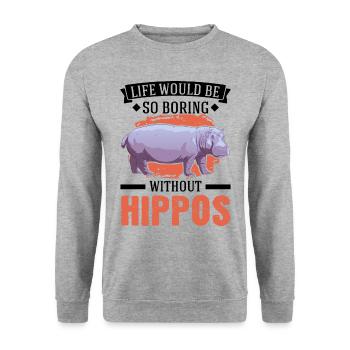 Hippo Gift Hippo Hippo Hippo - Unisex Sweatshirt - salt & pepper - Front - Alina (178cm) & Michal (187cm)
