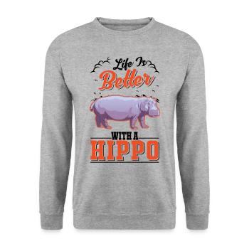 Life is better with a Hippo Nilpferd Flusspferd - Unisex Sweatshirt - salt & pepper - Front - Alina (178cm) & Michal (187cm)