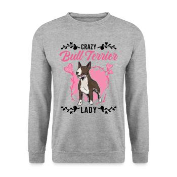 Crazy Bull Terrier dame Bullterrier - Sweat-shirt Unisexe - gris chiné - Devant - Alina (178cm) & Michal (187cm)