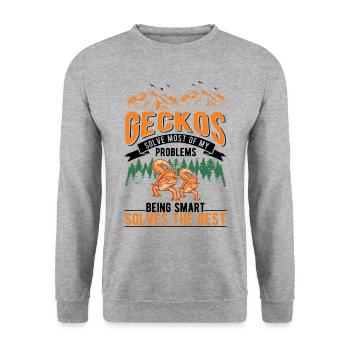 Gecko Geschenk Leopardgecko - Unisex Pullover - Weißgrau meliert - Vorne - Alina (178cm) & Michal (187cm)