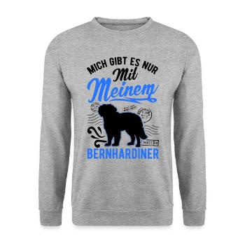 Mich gibt es nur mit meinem Bernhardiner - Unisex Pullover - Weißgrau meliert - Vorne - Alina (178cm) & Michal (187cm)