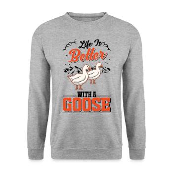 Life is better with a Goose Goose Breeder Goose - Unisex Sweatshirt - salt & pepper - Front - Alina (178cm) & Michal (187cm)