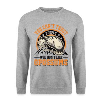 Opossum Geschenk Possum Beutelratte - Unisex Pullover - Weißgrau meliert - Vorne - Alina (178cm) & Michal (187cm)