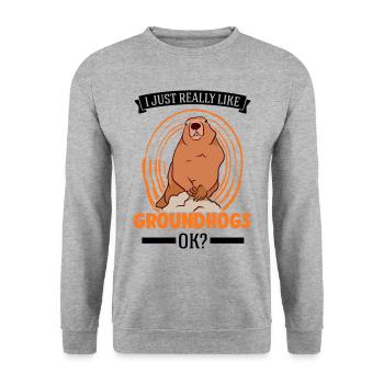 J’aime beaucoup Marmotte Marmotte Murmeltier - Sweat-shirt Unisexe - gris chiné - Devant - Alina (178cm) & Michal (187cm)