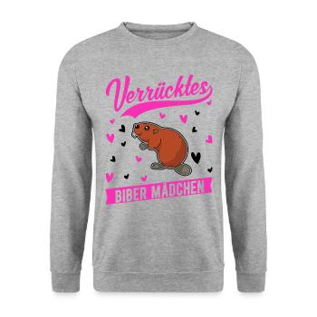 Verrücktes Biber Mädchen - Unisex Pullover - Weißgrau meliert - Vorne - Alina (178cm) & Michal (187cm)