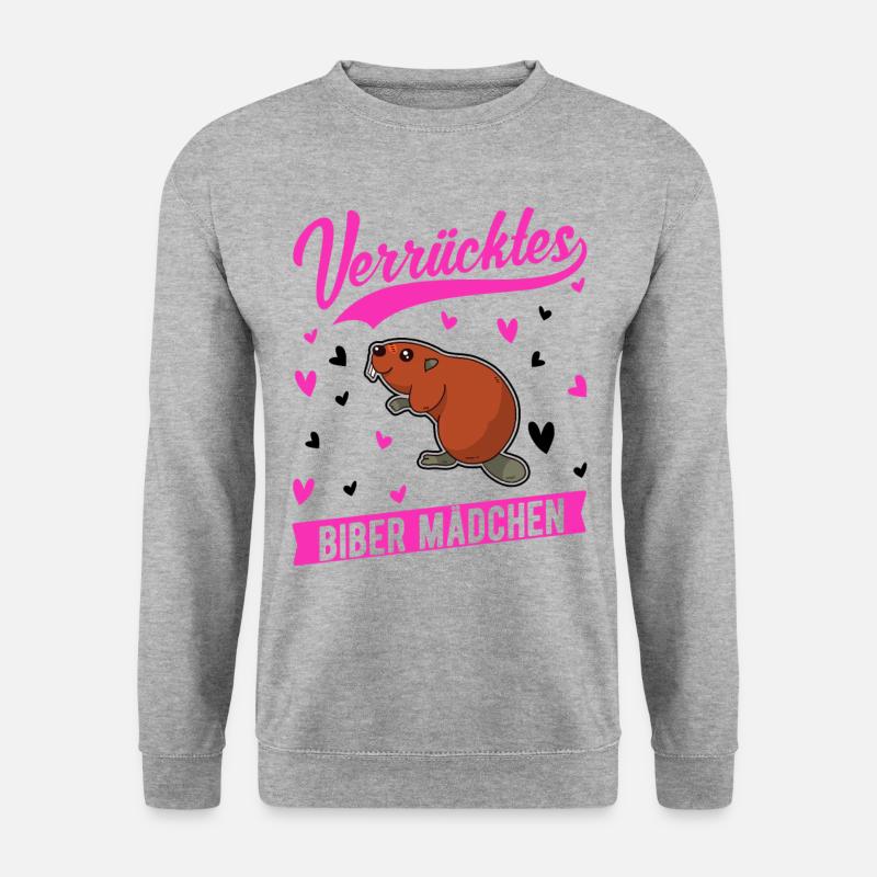 Verrücktes Biber Mädchen - Unisex Pullover - Weißgrau meliert