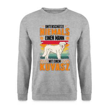 Kuvasz Mann Ungarischer Kuvasz - Unisex Pullover - Weißgrau meliert - Vorne - Alina (178cm) & Michal (187cm)