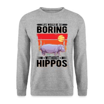 Hippo Gift Hippo Hippo Hippo - Unisex Sweatshirt - salt & pepper - Front - Alina (178cm) & Michal (187cm)