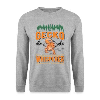 Geckoflüsterer Gecko Whisperer Leopardgecko - Unisex Pullover - Weißgrau meliert - Vorne - Alina (178cm) & Michal (187cm)