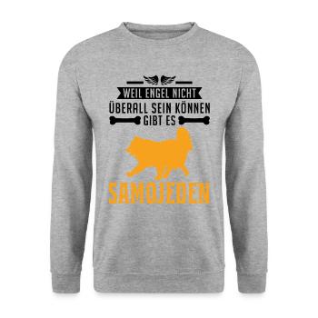 Samojede Engel Schlittenhund Samojeden - Unisex Pullover - Weißgrau meliert - Vorne - Alina (178cm) & Michal (187cm)