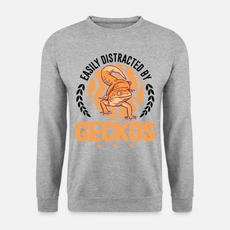 Easily distracted by Geckos Leopardgecko - Unisex Pullover - Weißgrau meliert