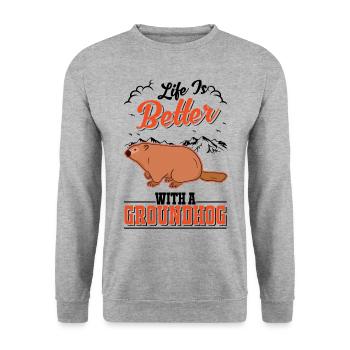 Life is better with a Groundhog Marmot - Unisex Sweatshirt - salt & pepper - Front - Alina (178cm) & Michal (187cm)