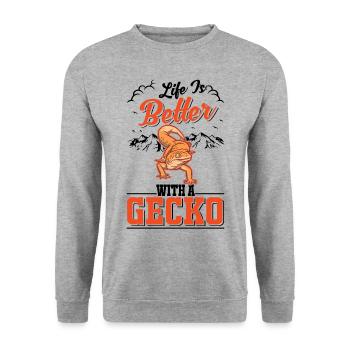 Life is better with a Gecko Leopard gecko - Unisex Sweatshirt - salt & pepper - Front - Alina (178cm) & Michal (187cm)