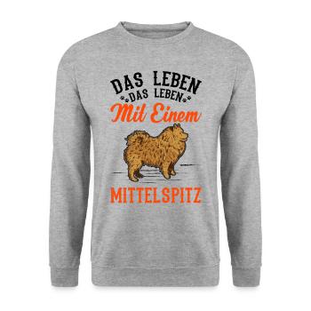 Das Leben ist besser mit einem Mittelspitz - Unisex Pullover - Weißgrau meliert - Vorne - Alina (178cm) & Michal (187cm)