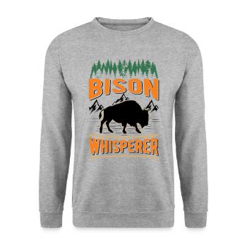 Büffel Flüsterer Bison Whisperer Wasserbüffel - Unisex Pullover - Weißgrau meliert - Vorne - Alina (178cm) & Michal (187cm)