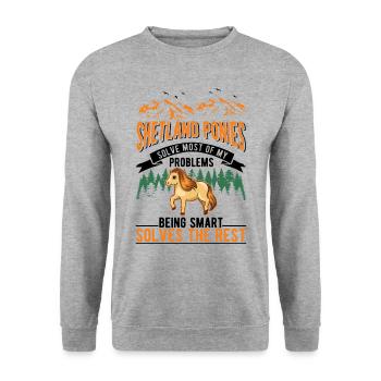 Shetland Pony Geschenk Shetty - Unisex Pullover - Weißgrau meliert - Vorne - Alina (178cm) & Michal (187cm)