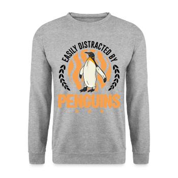 Easily distracted by Penguins Pinguin - Unisex Pullover - Weißgrau meliert - Vorne - Alina (178cm) & Michal (187cm)