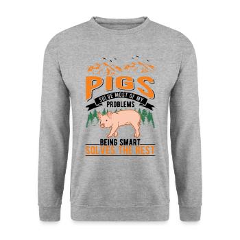 Schweine Geschenk Landwirt Schweinchen - Unisex Pullover - Weißgrau meliert - Vorne - Alina (178cm) & Michal (187cm)