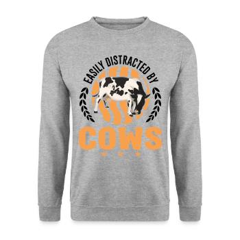 Easily distracted by Cows Cow Cattle Breeder Cow - Unisex Sweatshirt - salt & pepper - Front - Alina (178cm) & Michal (187cm)