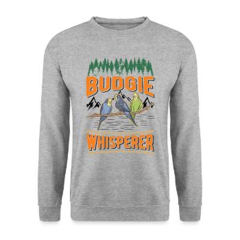 Perruche Budgerigar Whisperer Welli - Sweat-shirt Unisexe - gris chiné - Devant - Alina (178cm) & Michal (187cm)
