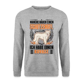 Kuvasz Schutzengel Kuvasz Engel - Unisex Pullover - Weißgrau meliert - Vorne - Alina (178cm) & Michal (187cm)