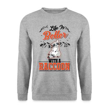 Life is better with a Raccoon Waschbär - Unisex Sweatshirt - salt & pepper - Front - Alina (178cm) & Michal (187cm)