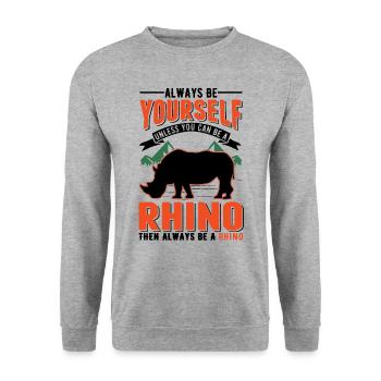 Nashorn Rhino Rhinozeros - Unisex Pullover - Weißgrau meliert - Vorne - Alina (178cm) & Michal (187cm)