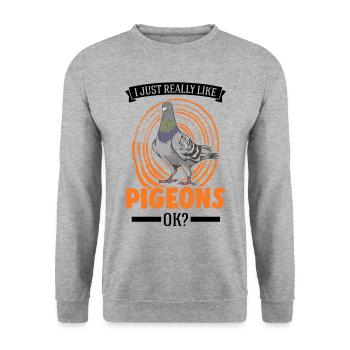 I just really like Pigeons Taube Taubenzüchter - Unisex Pullover - Weißgrau meliert - Vorne - Alina (178cm) & Michal (187cm)