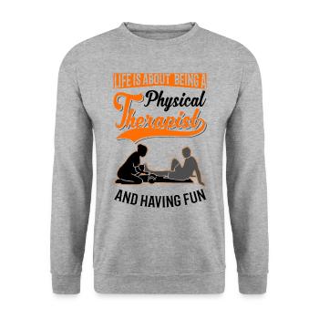 Physiotherapist Gift Physiotherapy Physio - Unisex Sweatshirt - salt & pepper - Front - Alina (178cm) & Michal (187cm)
