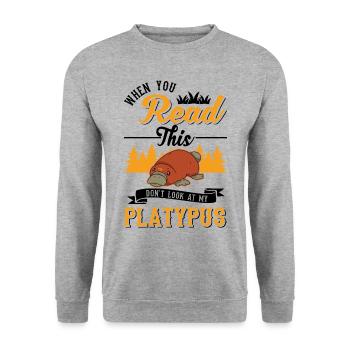Schnabeltier Platypus - Unisex Pullover - Weißgrau meliert - Vorne - Alina (178cm) & Michal (187cm)