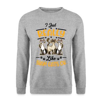 Ich mag einfach Siamkatzen Siamesische Katze - Unisex Pullover - Weißgrau meliert - Vorne - Alina (178cm) & Michal (187cm)